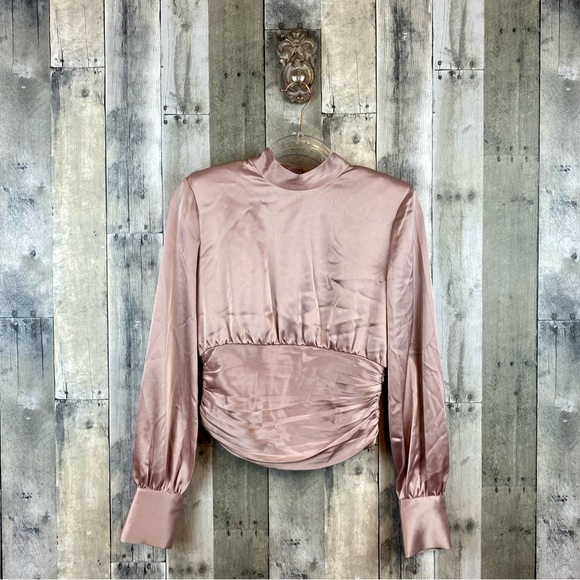 Aritzia Babaton Rosalia Blouse Satin Top Cropped in Mauvedust Pink Size Small. - Picture 2 of 12
